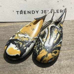 🐝Yellow Black &White Bumblebee Jasper Stone Waterdrop Earrings